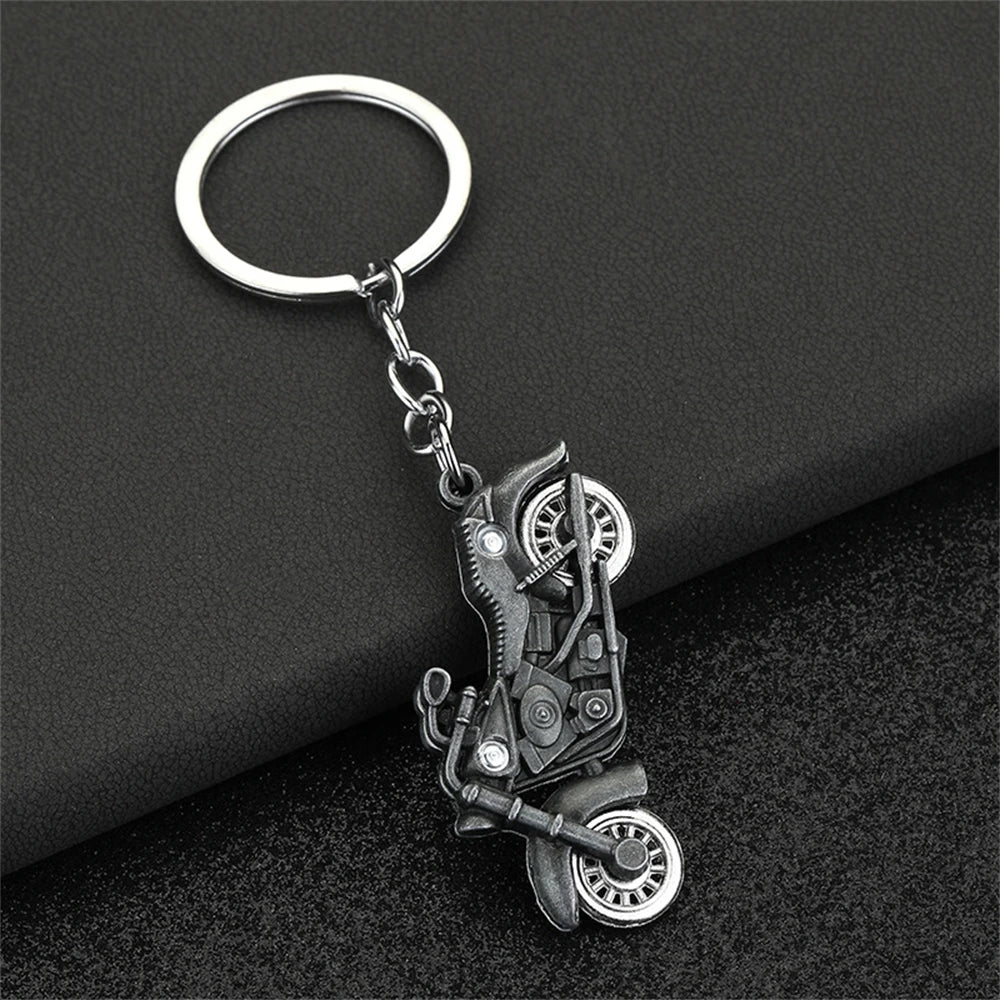 Retro Silver Motorcycle Charm Metal Keychain