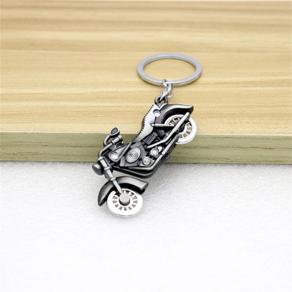 Retro Silver Motorcycle Charm Metal Keychain