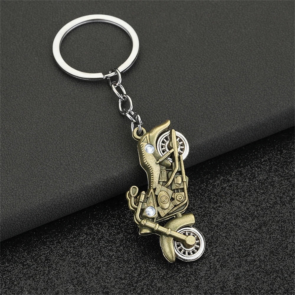 Retro Silver Motorcycle Charm Metal Keychain