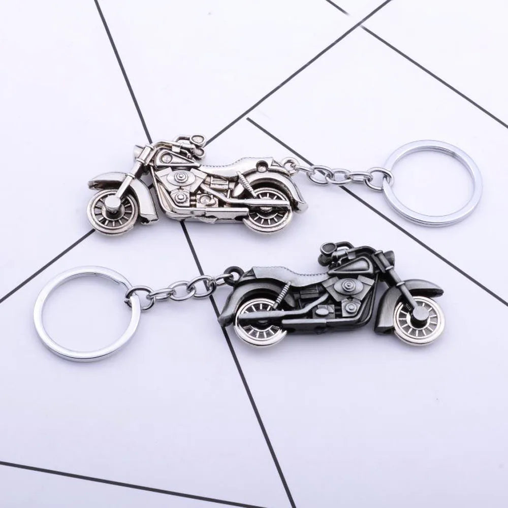 Retro Silver Motorcycle Charm Metal Keychain