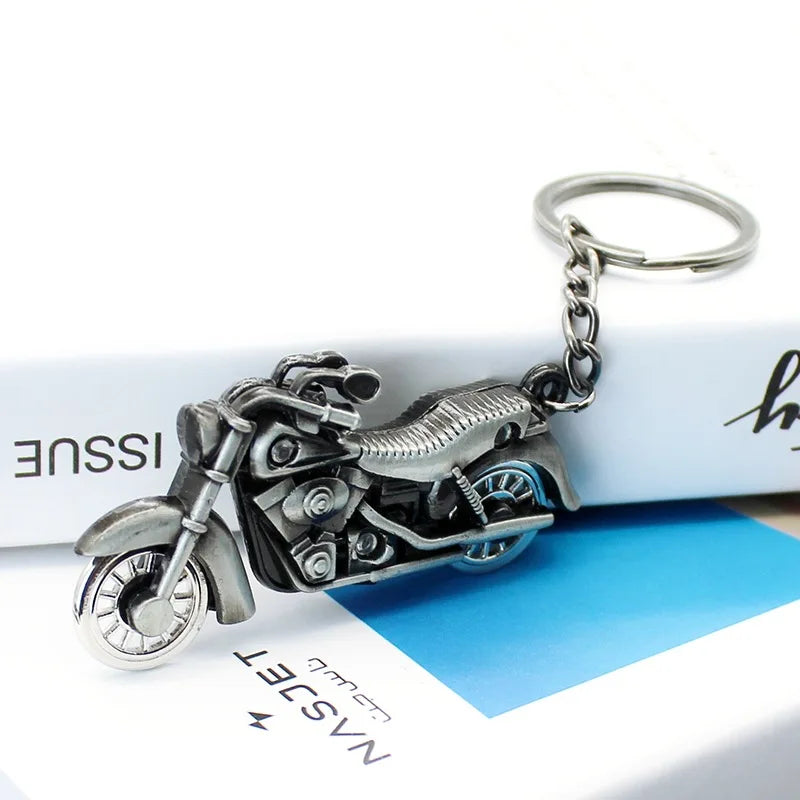 Retro Silver Motorcycle Charm Metal Keychain