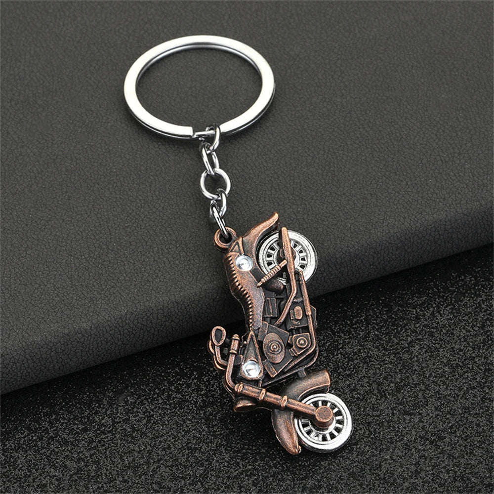 Retro Silver Motorcycle Charm Metal Keychain